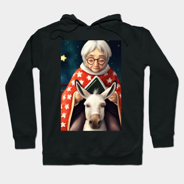 White-Haired Lady on Donkey Greeting Card Hoodie by JohnCorney